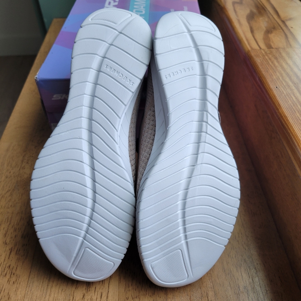 Skechers Faux Lace Stretch Knit Slip-On Sneakers | Outplay | Taupe | 9.5 - Picture 7 of 7